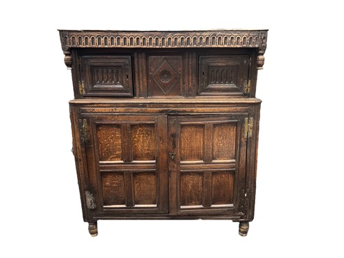 Lot 693 - A Welsh oak deuddarn or court cupboard, 17th...