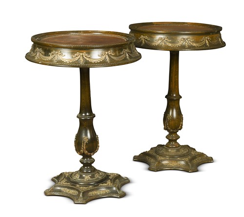 Lot 543 - A pair of French simulated-rosewood occasional tables with gilt metal mounts