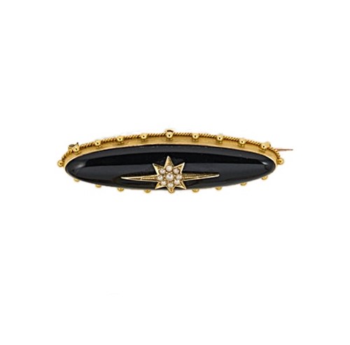 Lot 11 - A Victorian pearl and enamel mourning brooch