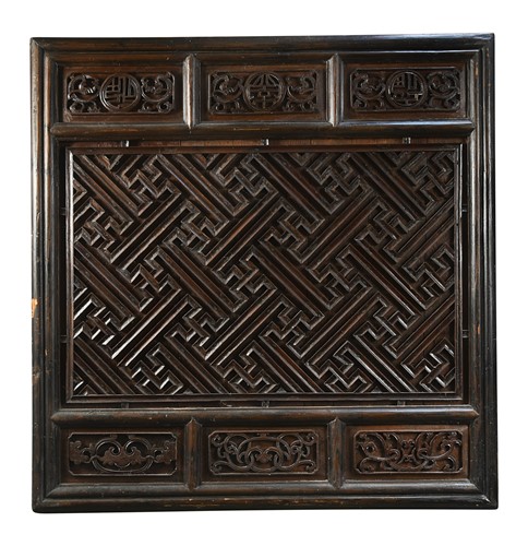 Lot 44 - A large pair of carved nanmu wooden panels, Qing dynasty, 19th century