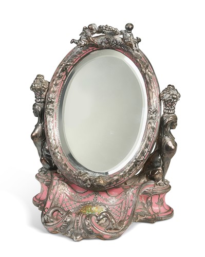 Lot 533 - A French silver and pink enamelled dressing table mirror