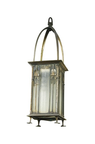 Lot 190 - An Art Nouveau silvered brass square-section hall lantern, early 20th century