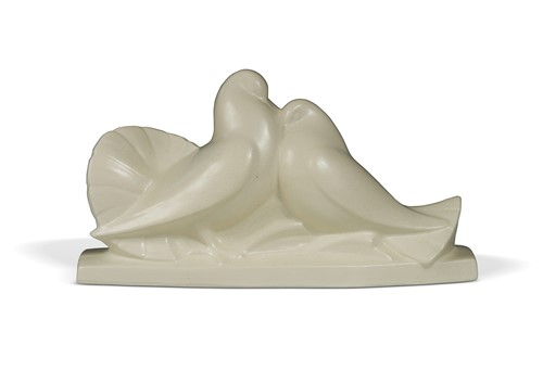 Lot 52 - Edouard Cazaux for Orchies, an Art Deco ceramic figure group of two fantail pigeons