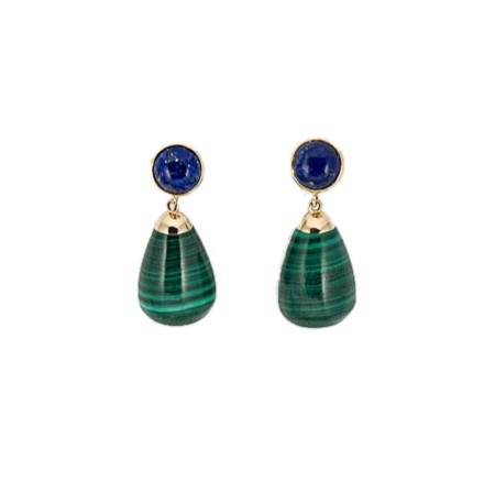 Lot 25 - A pair of malachite and lapis lazuli ear pendants