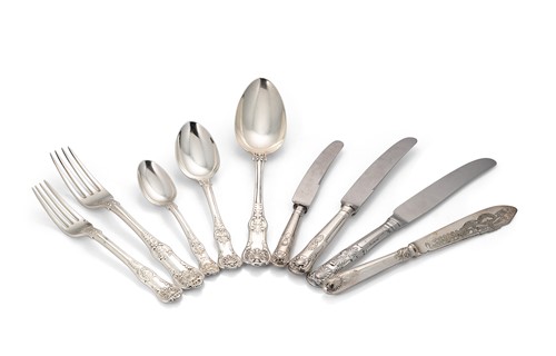 Lot 314 - A 60-piece harlequin set of William IV and later silver flatware with 11 additions
