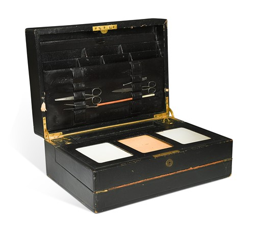 Lot 689 - An Asprey black Morocco leather writing box, early 20th century
