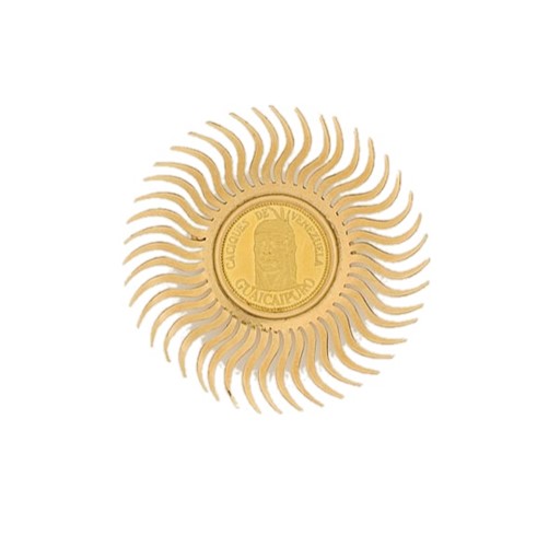 Lot 55 - A sunburst style brooch set with a Venezuelan coin