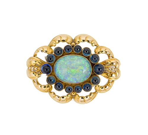 Lot 109 - Georg Jensen - An opal and sapphire brooch