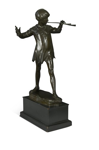 Lot 574 - Sir George James Frampton, RA (1860-1928), a bronze figure of Peter Pan, dated 1913