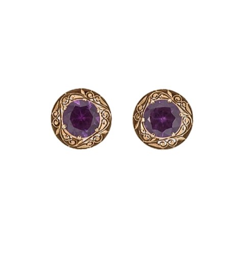 Lot 46 - A pair of late 20th century synthetic colour change corundum ear studs