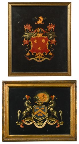 Lot 334 - Two painted armorial coach panels, 19th century