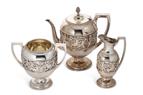 Lot 323 - A Victorian silver three piece tea set