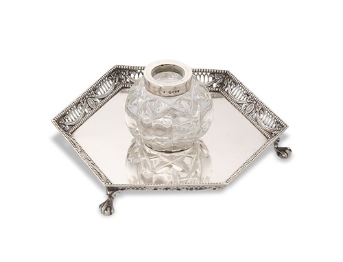 Lot 322 - A Victorian silver and cut glass inkwell
