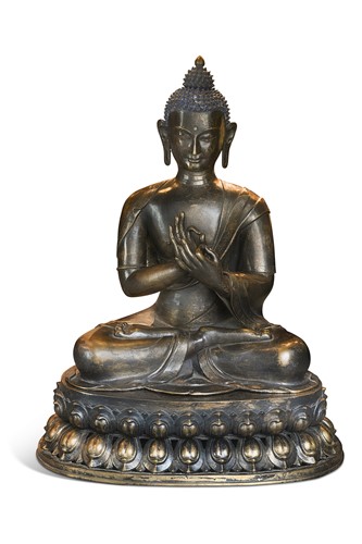 Lot 52 - A large and impressive copper Nepalese Buddha, early 20th century