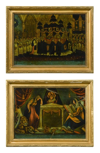 Lot 383 - A pair of reverse glass mezzotints relating to Queen Caroline, 19th century
