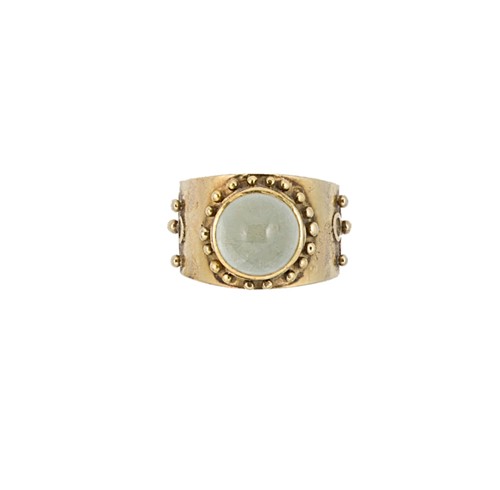 Lot 75 - An 18ct gold aquamarine cabochon dress ring