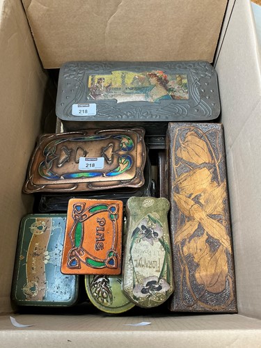 Lot 218 - A collection of Art Nouveau biscuit tins,...