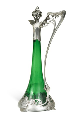 Lot 108 - A WMF Art Nouveau pewter-mounted wine decanter