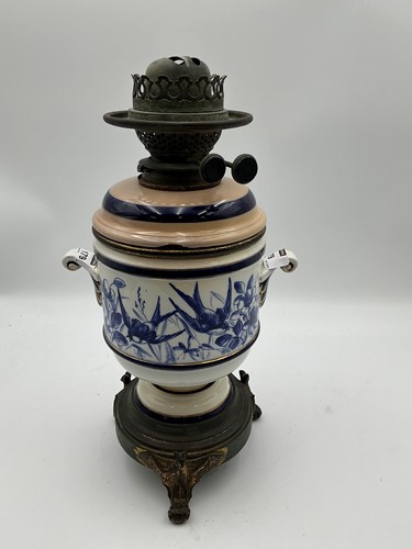 Lot 51 - J Hinks and Son blue and white ceramic oil...