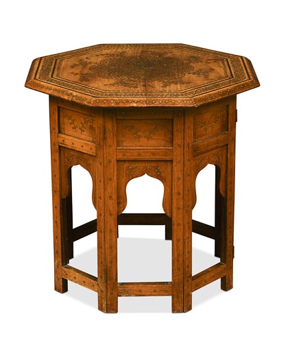 Lot 635 - An Indian Hoshiarpur brass inlaid folding hardwood table, early 20th century
