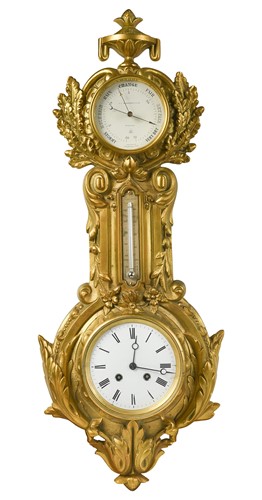 Lot 538 - A French-style gilt-metal wall clock and aneroid barometer, circa 1880