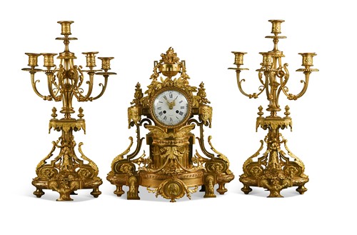 Lot 504 - A French ormolu clock garniture, mid-19th century
