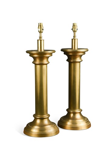 Lot 338 - A pair of brass column table lamps, modern