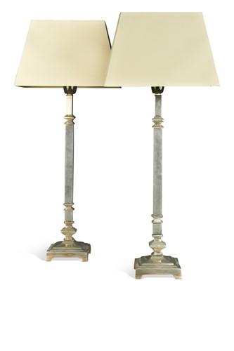 Lot 649 - A pair of chrome-plated table lamps, modern