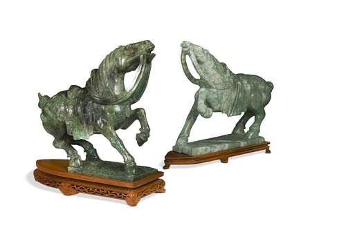 Lot 26 - A Chinese carved jade-type stone figure of a Ferghana horse, in the Tang style, 20th century