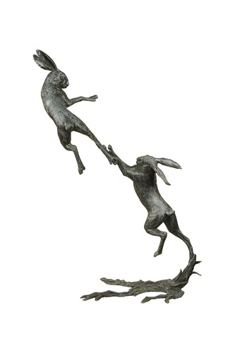 Lot 572 - Michael Simpson (b. 1959), a bronze model of boxing hares