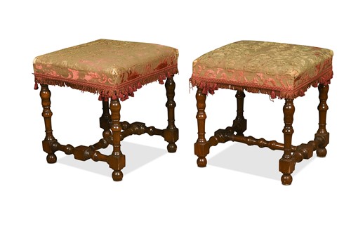 Lot 381 - A pair of Queen Anne style walnut stools