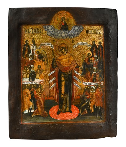 Lot 655 - Joy of All Who Sorrow, a Russian icon, 18th or 19th century