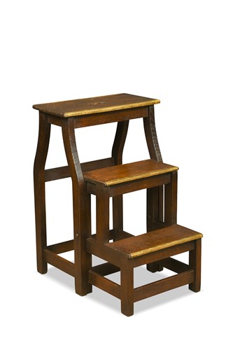 Lot 668 - A set of oak folding library steps, 20th century