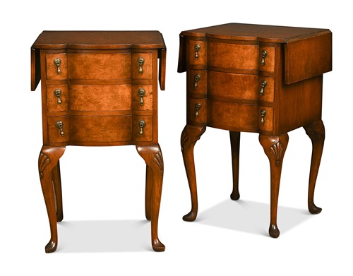 Lot 346 - A pair of Queen Anne style burr walnut bedside chests, 20th century