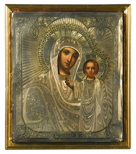 Lot 653 - A Russian icon of the Kazanskaya Mother of God, circa 1879