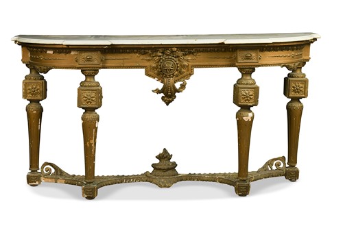 Lot 458 - A Louis XVI style marble topped console table, 19th century