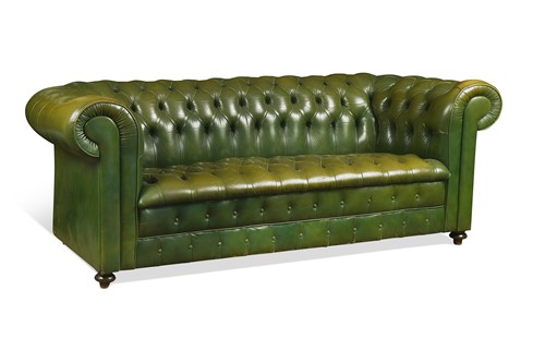 Lot 669 - A green leather upholstered Chesterfield sofa, 20th century