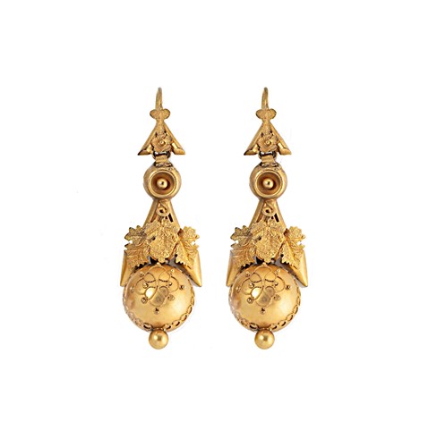 Lot 133 - A pair of Victorian Etruscan revival ear pendants