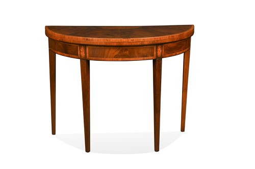 Lot 432 - A George III burrwood and mahogany demi lune card table