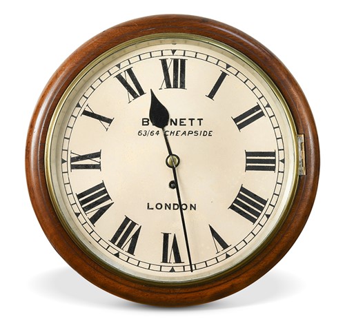 Lot 387 - A late Victorian mahogany circular fusee wall timepiece