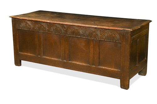 Lot 337 - A carved oak coffer, 17th century
