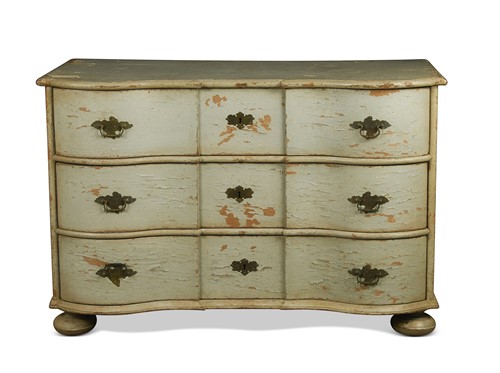 Lot 445 - A Continental pale blue painted three drawer chest, late 19th century