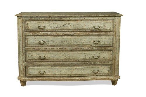 Lot 441 - A French provincial green painted chest of four drawers, 19th century