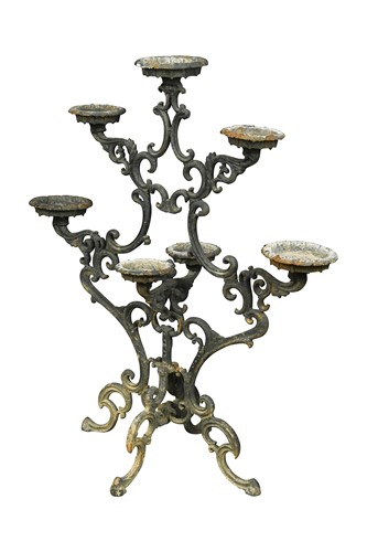 Lot 343 - A wrought iron seven branch plant stand, late 19th century