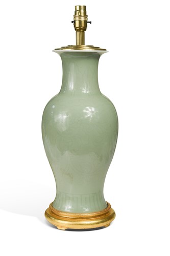 Lot 409 - A Chinese celadon baluster vase lamp