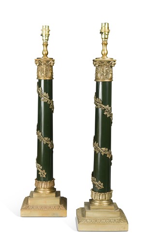 Lot 472 - A pair of Regency-style column lamps, 19th century