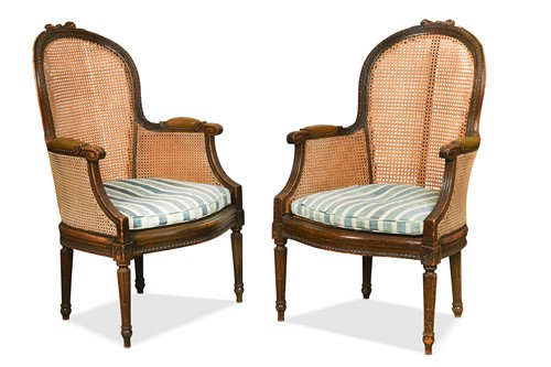 Lot 545 - A pair of bergère armchairs, early 20th century