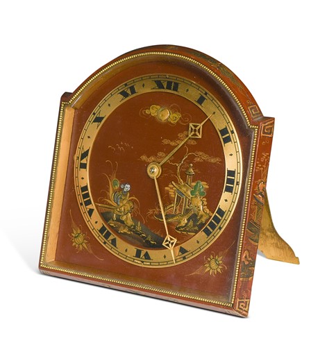 Lot 435 - A red chinoiserie case mantel timepiece, circa 1930s