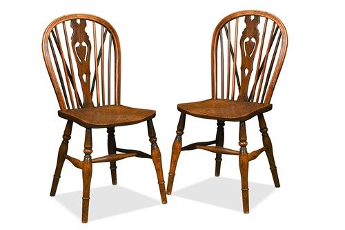 Lot 372 - A pair of yew and elm stick back chairs, 19th century