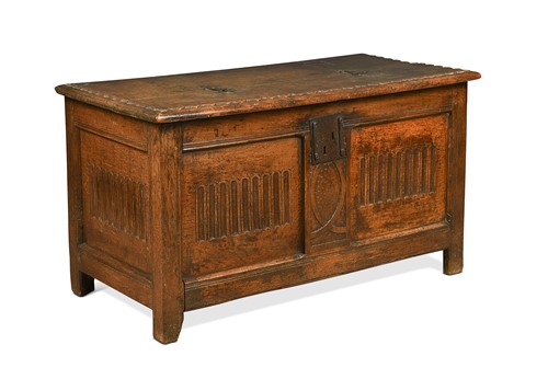 Lot 359 - A carved oak coffer, 18th century